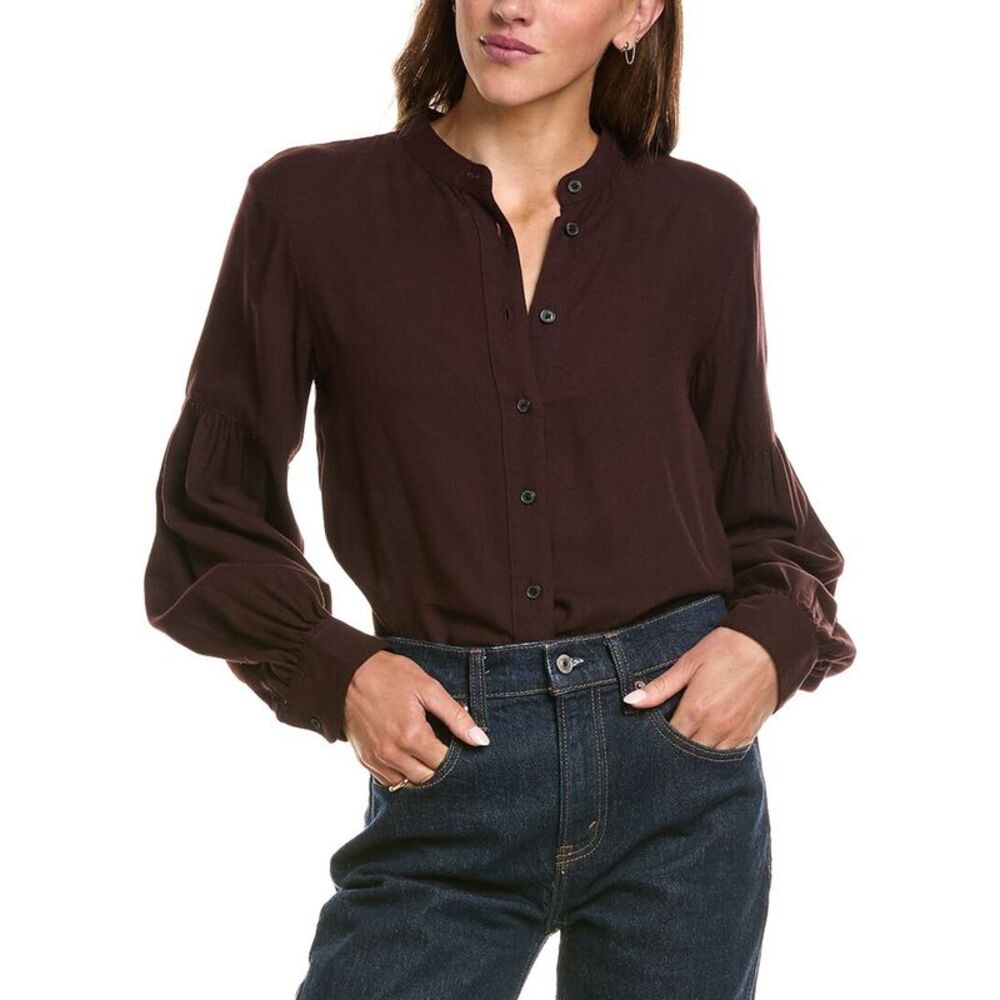 Madewell Womens Stand Collar Button Up Shirt, Brown